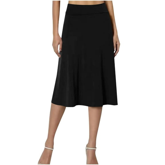 yillto A Line Skirts for Women High Waist Knee Length Casual Flared Flowy Lounge Midi Skirt Outfits