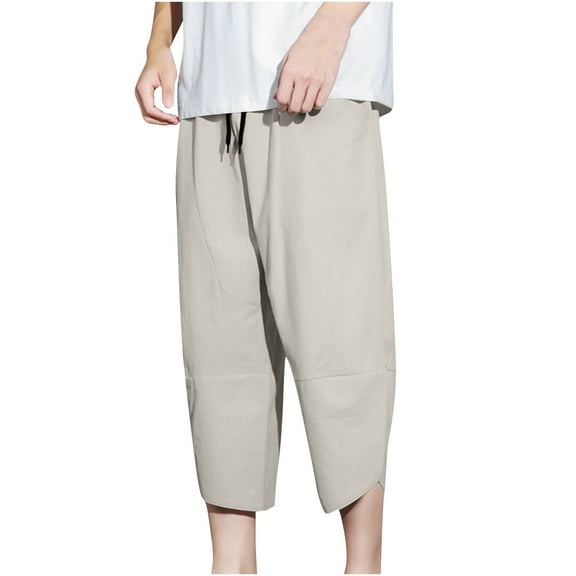 yillto Big and Tall Capri Pants for Men Wide Leg Loose Cropped Pant Elastic Waist Drawstring Capris