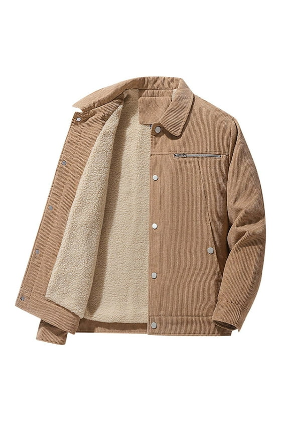Big and Tall Corduroy Coat for Men Sherpa Fleece Lined Warm Winter Button down Jackets with Pockets