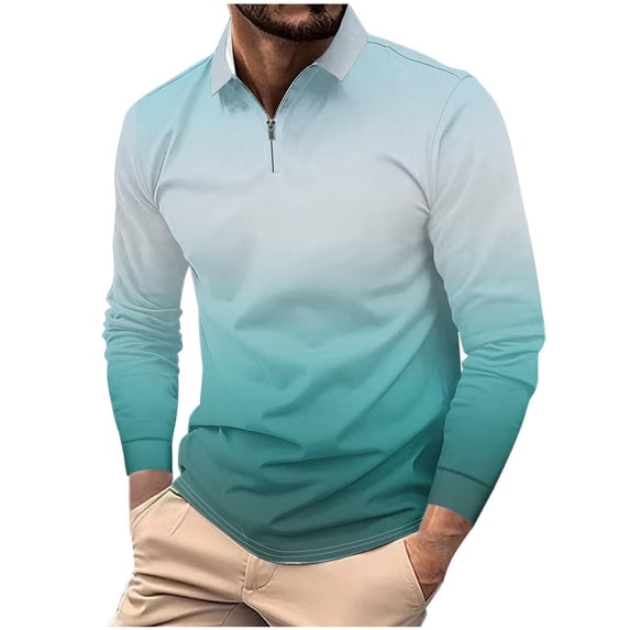 yillto Big and Tall Shirts for Men Gradient Fashion Sweatshirts Tops Quarter Zipper Pullover Shirt