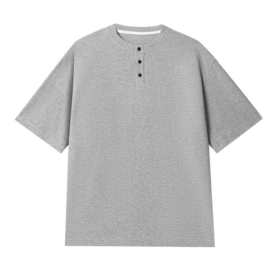 yillto Big and Tall Shirts for Mens Basic Plain Short Sleeve Round Neck Buttons Loose Summer Tshirts