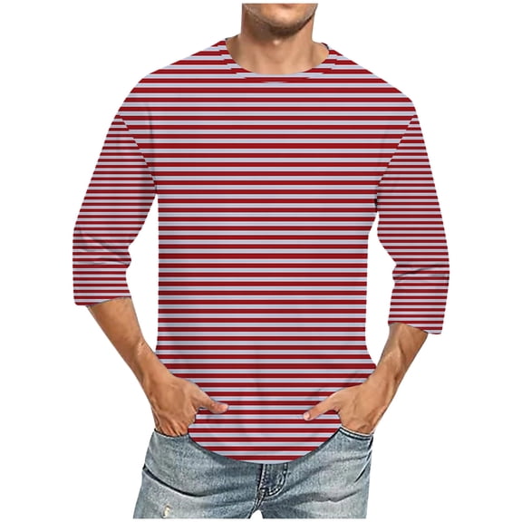 yillto Big and Tall Top for Mens Striped Long Sleeve Crew Neck Tshirts Casual Pullover Regular Tee