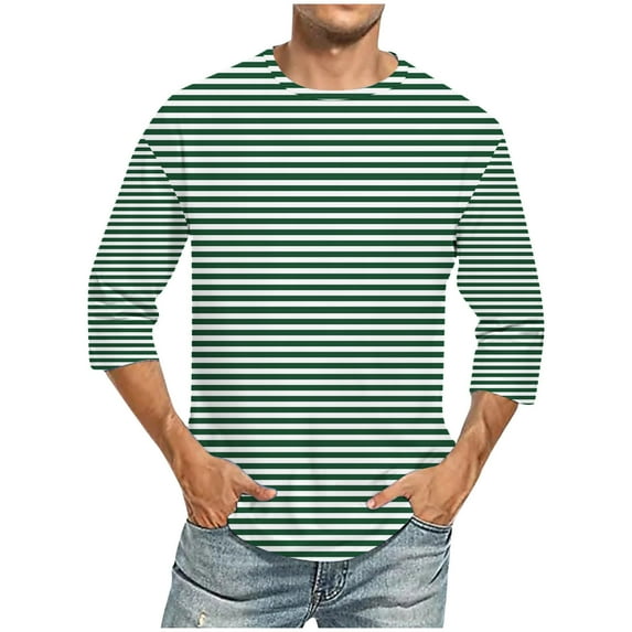 yillto Big and Tall Top for Mens Striped Long Sleeve Crew Neck Tshirts Casual Pullover Regular Tee