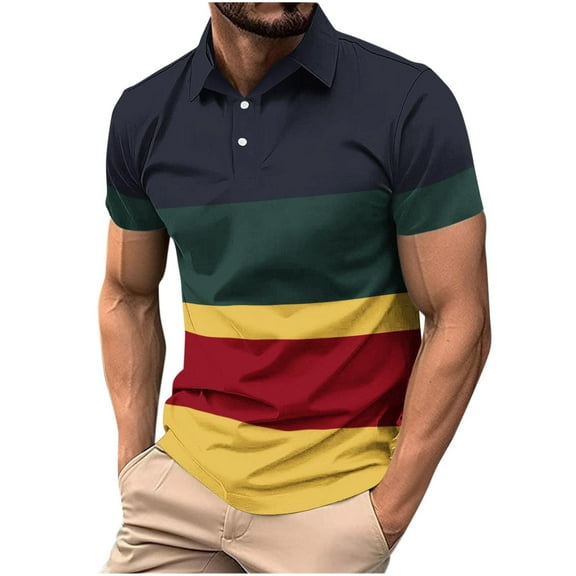 yillto Big and Tall Tops for Men's Collared Short Sleeve Striped Golf Shirts Casual Work T Shirts