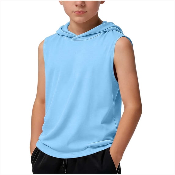 yillto Boy's Hoodie Tank Tops Solid Color Casual Sleeveless Running Workout Activewear Athletic Shirts