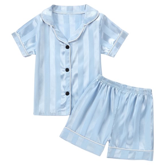 yillto Boys Girls Satin Pajamas Sets Short Sleeve Button down Silky Top and Lounge Shorts Clothes