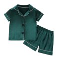 thumbnail image 1 of yillto Boys Girls Satin Silky Pajamas Sets Short Sleeve Button down Top and Lounge Shorts Clothes, 1 of 4