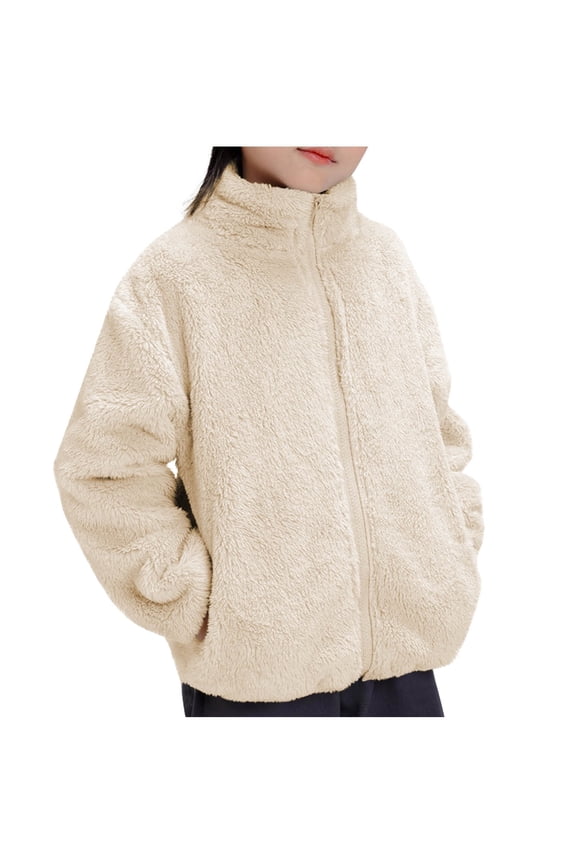 Boys Girls Sherpa Fleece Jacket Zip up Fuzzy Sweatshirt Kids Toddler Windproof Coat Soft Winter Coats