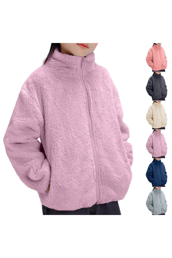 Boys Girls Sherpa Fleece Jacket Zip up Fuzzy Sweatshirt Kids Toddler Windproof Coat Soft Winter Coats