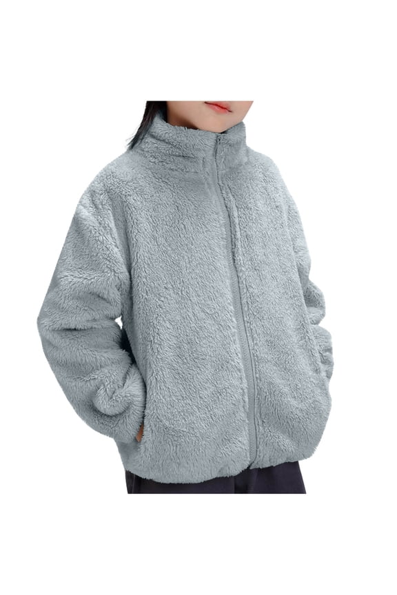 Boys Girls Sherpa Fleece Jacket Zip up Fuzzy Sweatshirt Kids Toddler Windproof Coat Soft Winter Coats