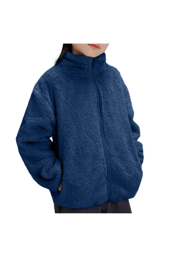 Boys Girls Sherpa Fleece Jacket Zip up Fuzzy Sweatshirt Kids Toddler Windproof Coat Soft Winter Coats