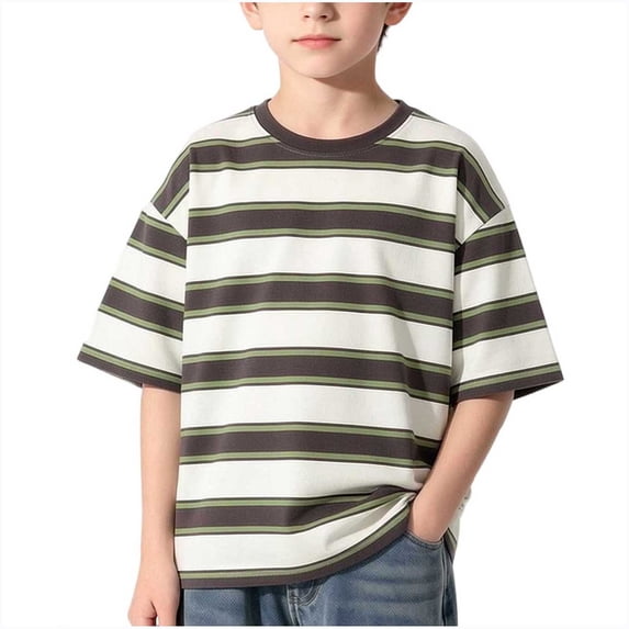 yillto Boys Striped Short Sleeve Tshirt Cotton Crew Neck Loose Summer Casual Fashion Shirts 3-15 Years