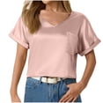 thumbnail image 1 of yillto Business Casual Tops for Women Satin Blouses Dressy Summer Short Sleeve Silky Work Office Tee with Pockets, 1 of 4