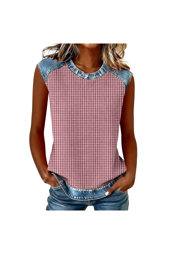 Cap Sleeve Shirts for Womens Summer Trendy Top Loose Textured Fashion Tunics Crewneck Blouse