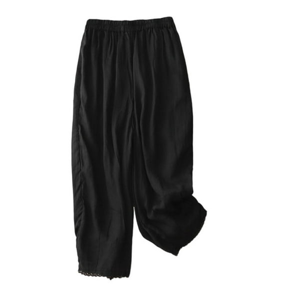 yillto Capri Pants for Women Cotton Linen Elastic Waist Straight Shorts High Waist Casual Loose Shorts