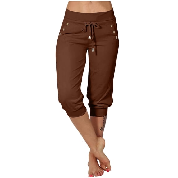 yillto Capri Pants for Womens Drawstring Workout Sweatpants Cropped Joggers Yoga Pant with Pockets
