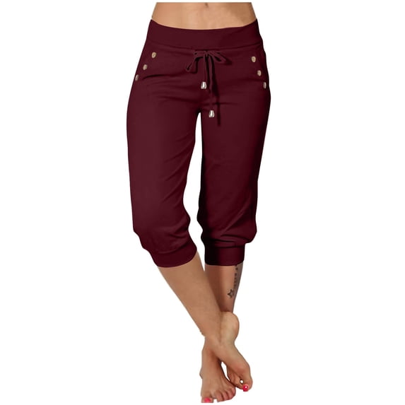 yillto Capri Pants for Womens Drawstring Workout Sweatpants Cropped Joggers Yoga Pant with Pockets