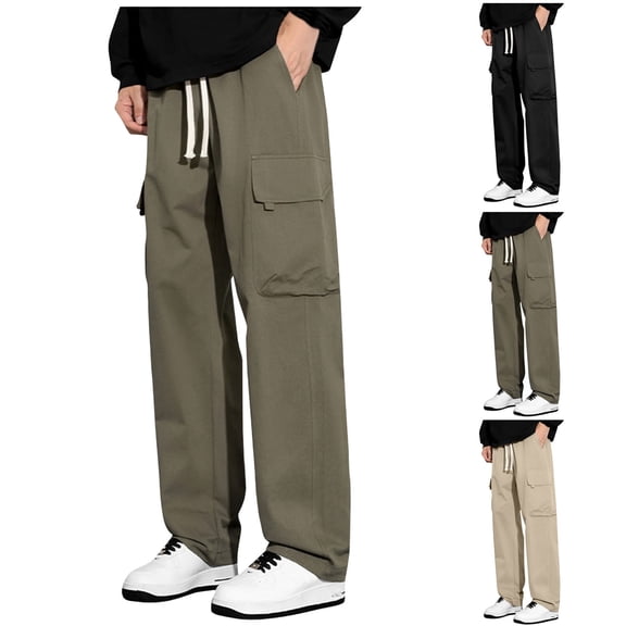 yillto Cargo Pant for Mens Big and Tall Sweatpants Drawstring Waist Baggy Straight Leg Casual Pants