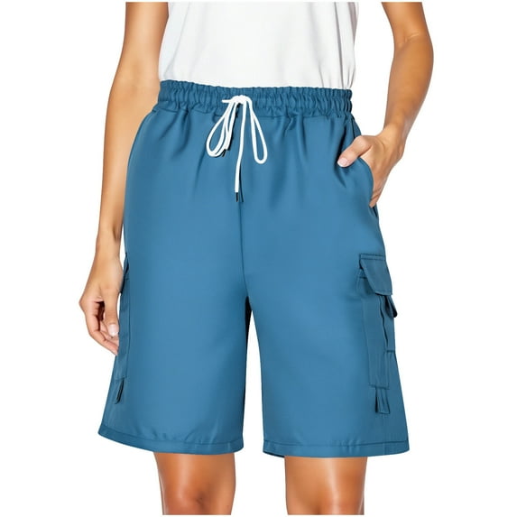 yillto Cargo Shorts for Womens Summer Causal Short Knee Length Pants Elastic Waist Drawstring with Pockets