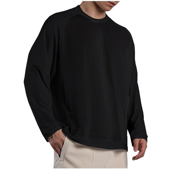 yillto Casual Shirts for Mens Long Sleeve Loose Tee Color Block Activewear Tshirts Spring Lightweight Sweatshirt