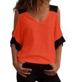 thumbnail image 1 of yillto Cold Shoulder Shirts for Plus Size Women V Neck 3/4 Sleeve Loose Tops Basic Summer Tee Blouse, 1 of 6
