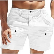 Maean Cotton Linen Shorts for Mens High Waist Loose Cargo Shorts with Pockets Summer Beach Shorts