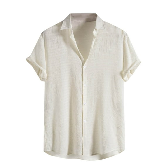 Maean Cotton Shirts for Mens Short Sleeve Button down Collared Summer Beach Vacation Wedding Top