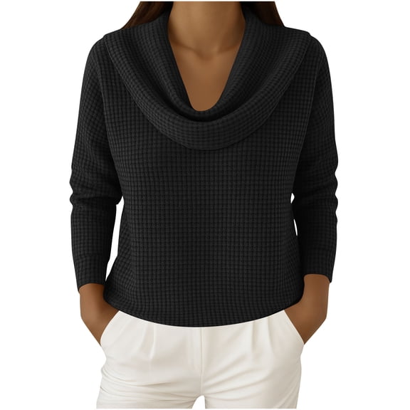 yillto Cowl Neck Tops for Womens Plus Size Long Sleeve Blouse Textured Casual Dressy Shirts S-5XL