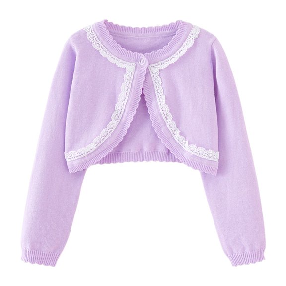 yillto Crop Cardigan for Little Girls Long Sleeve Round Neck Knitted Girl Cardigan Sweaters Tops