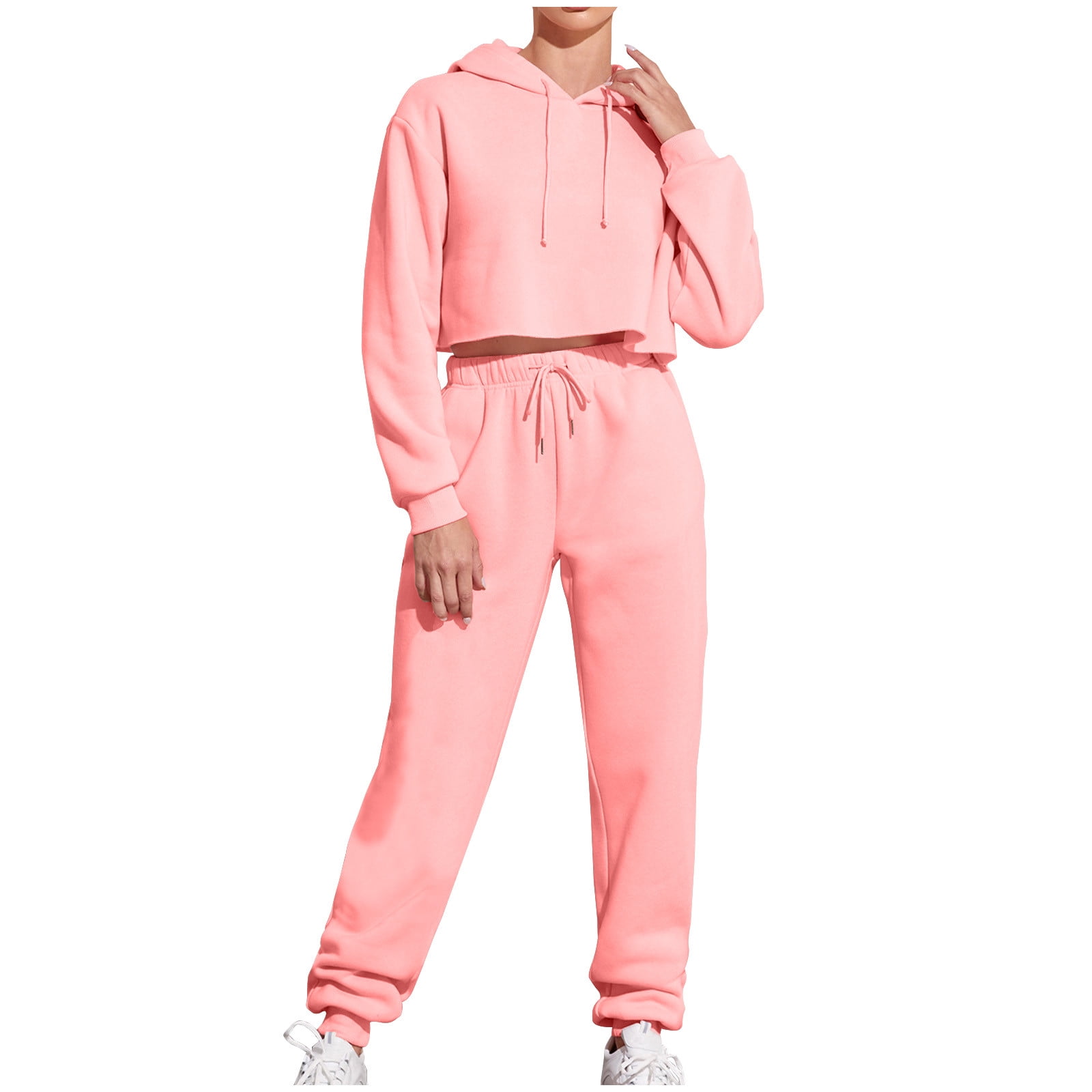 yillto Cute Sweatsuits for Women Long Sleeve Drawstring Cropped Hoodie Sweatpants Suit Trendy Casual Suit