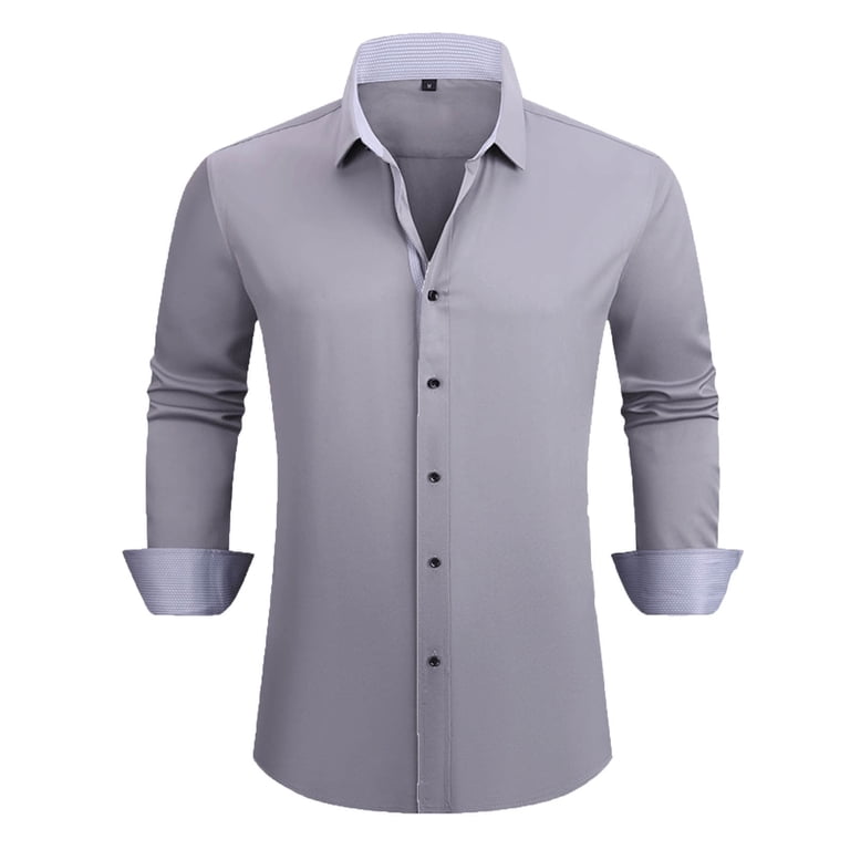 yillto Dress Shirts for Men Fashion Business Long Sleeve Button down Shirt  Slim Fitting Solid Color Tops - Walmart.com