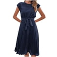 thumbnail image 1 of yillto Elegant Dresses for Women Short Sleeve Drawstring Midi A-Line Dresses Trendy Casual Crew Neck Dresses, 1 of 4