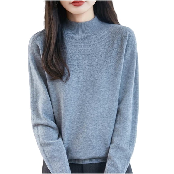 yillto Fall Sweaters for Womens Mock Neck Long Sleeve Pullover Basic Knit Casual Lightweight Sweater