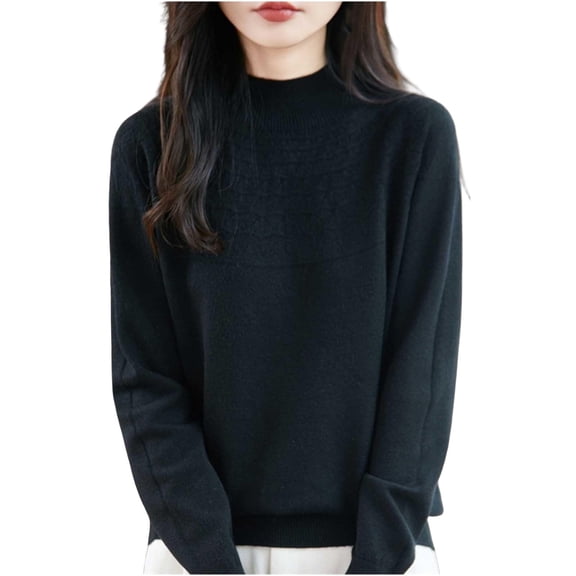 yillto Fall Sweaters for Womens Mock Neck Long Sleeve Pullover Basic Knit Casual Lightweight Sweater