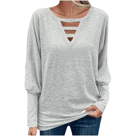 yillto Fall Tops for Womens Lantern Long Sleeve Tunic Blouse V Neck Pullover Solid Color Fashion Outfits