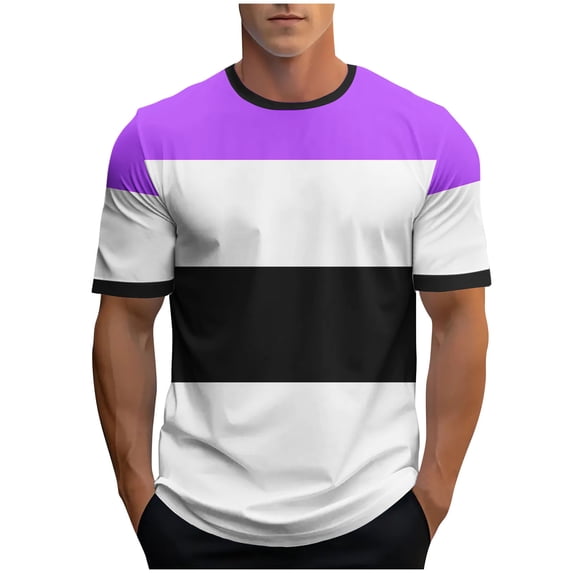 yillto Fashion Casual Shirts for Men Striped Short Sleeve Tshirt Round Neck Color Block Summer Shirt