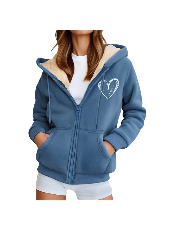 Fleece Coat for Women Hoodie Zip up Sweatshirts Thick Warm Sherpa Fuzzy Lined Coats with Pockets