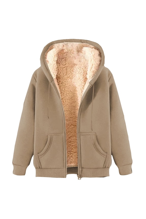 Fleece Coat for Women Thick Warm Sherpa Fuzzy Lined Hoodie Zip up Sweatshirts Coat with Pockets