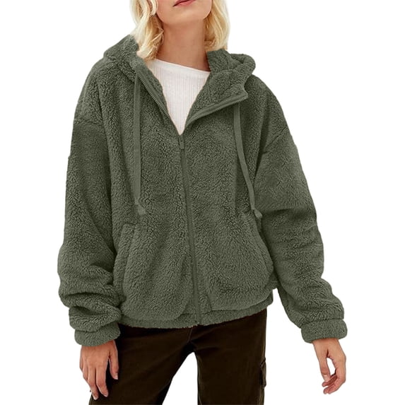 yillto Fleece Jacket Womens Zip up Fuzzy Sherpa Lined Thick Hooded Fall Winter Warm Outwear Coats