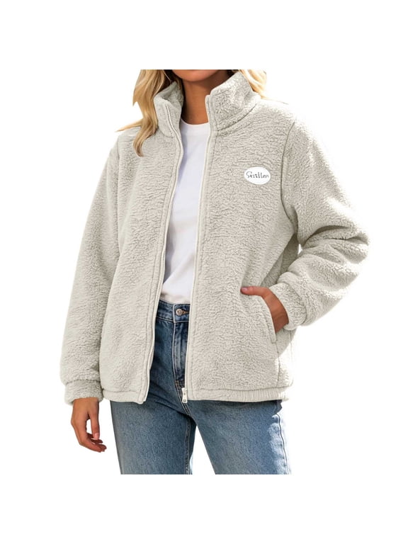Fleece Jacket Womens Zip up Fuzzy Sherpa Lined Thick Oversized Fall Winter Warm Outwear Coats