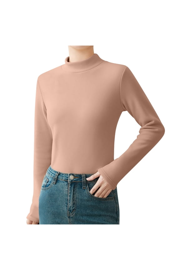 Fleece Lined Turtleneck Women Base Layer Pullover Long Sleeve Thick Thermal Warm Winter Tops