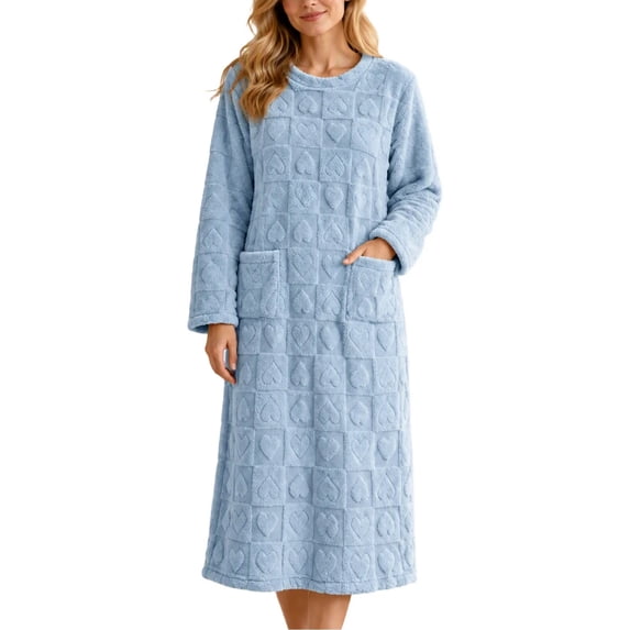yillto Fleece Nightgown for Women Plush Warm Cozy Nightdress Fall Winter Long Sleepdress with Pockets