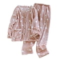 thumbnail image 1 of yillto Fleece Pajamas Sets for Womens Fuzzy Button down Long Sleeve Tops and Loungewear Pant Warm Outfits, 1 of 7