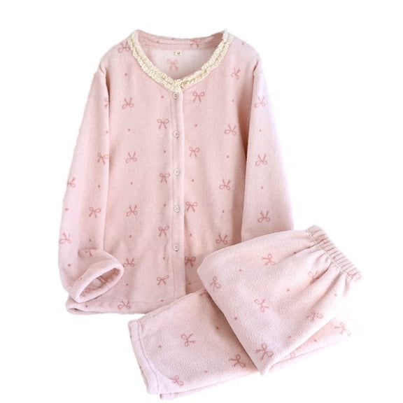 yillto Fleece Pajamas Sets for Womens Fuzzy Button down Long Sleeve Tops and Loungewear Pant Warm Outfits