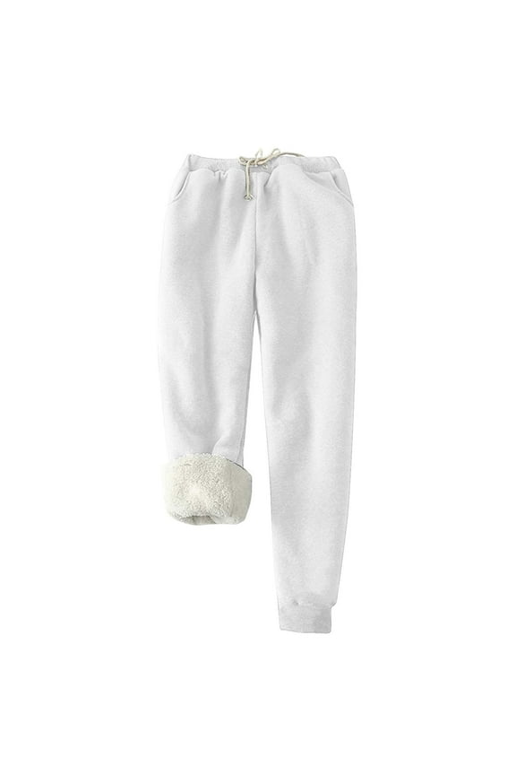 Fleece Pants for Women Sherpa Lined Fuzzy Warm Soft Pant Elastic Waist Lounge Ladies Pants