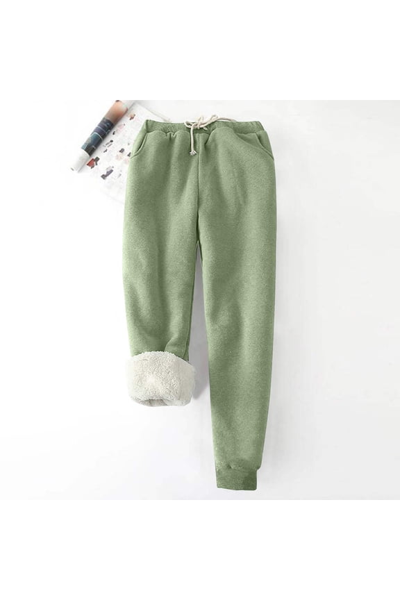 Fleece Pants for Women Sherpa Lined Fuzzy Warm Soft Pant Elastic Waist Lounge Ladies Pants