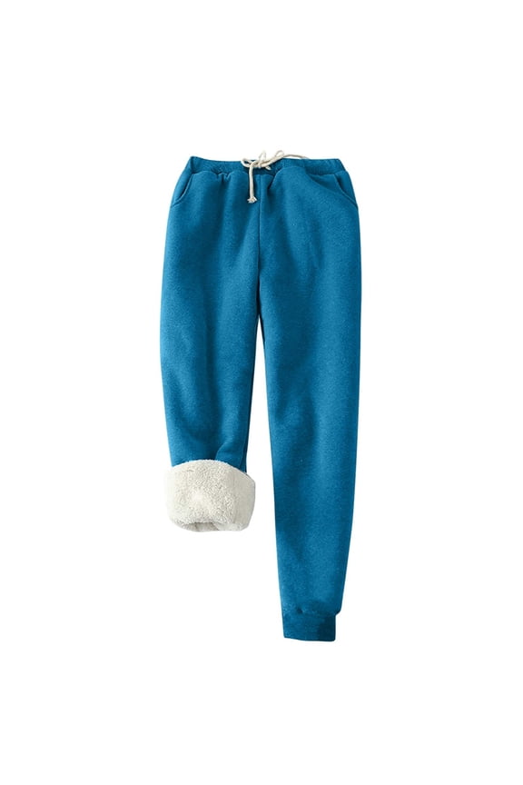 Fleece Pants for Women Sherpa Lined Fuzzy Warm Soft Pant Elastic Waist Lounge Ladies Pants