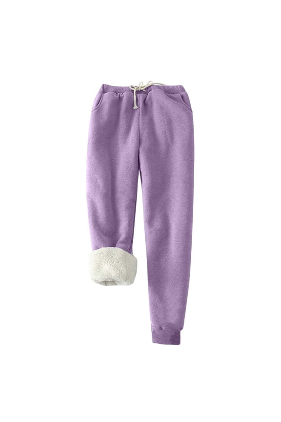 Fleece Pants for Women Sherpa Lined Fuzzy Warm Soft Pant Elastic Waist Lounge Ladies Pants