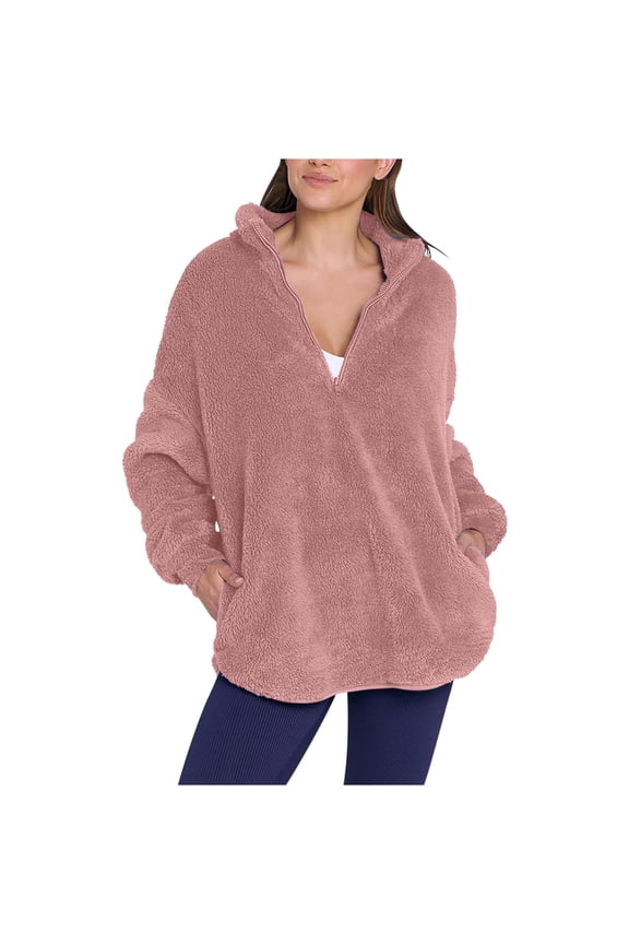 Fleece Sweatshirts for Women Quarter Zipper Pullover Fuzzy Sherpa Sweatshirt Fall Winter Warm Tops