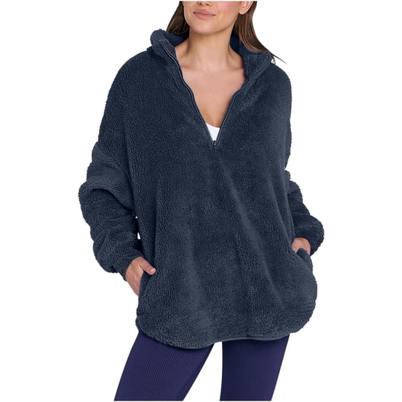 yillto Fleece Sweatshirts for Women Quarter Zipper Pullover Fuzzy Sherpa Sweatshirt Fall Winter Warm Tops